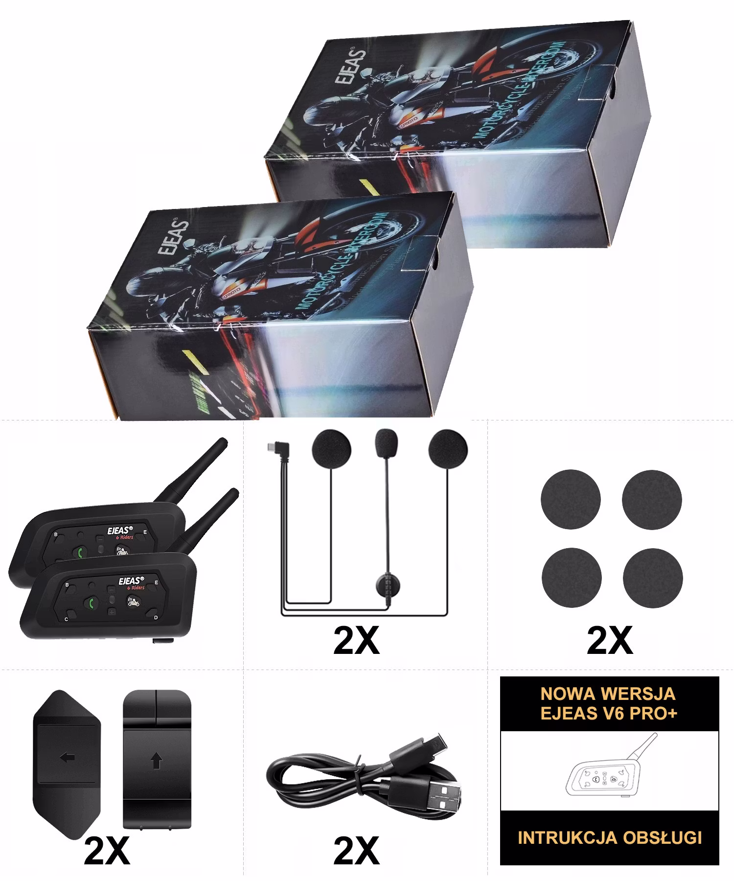 Interkom motocyklowy EJEAS V6 Pro+ Bluetooth 5.1 - zestaw 2 sztuki